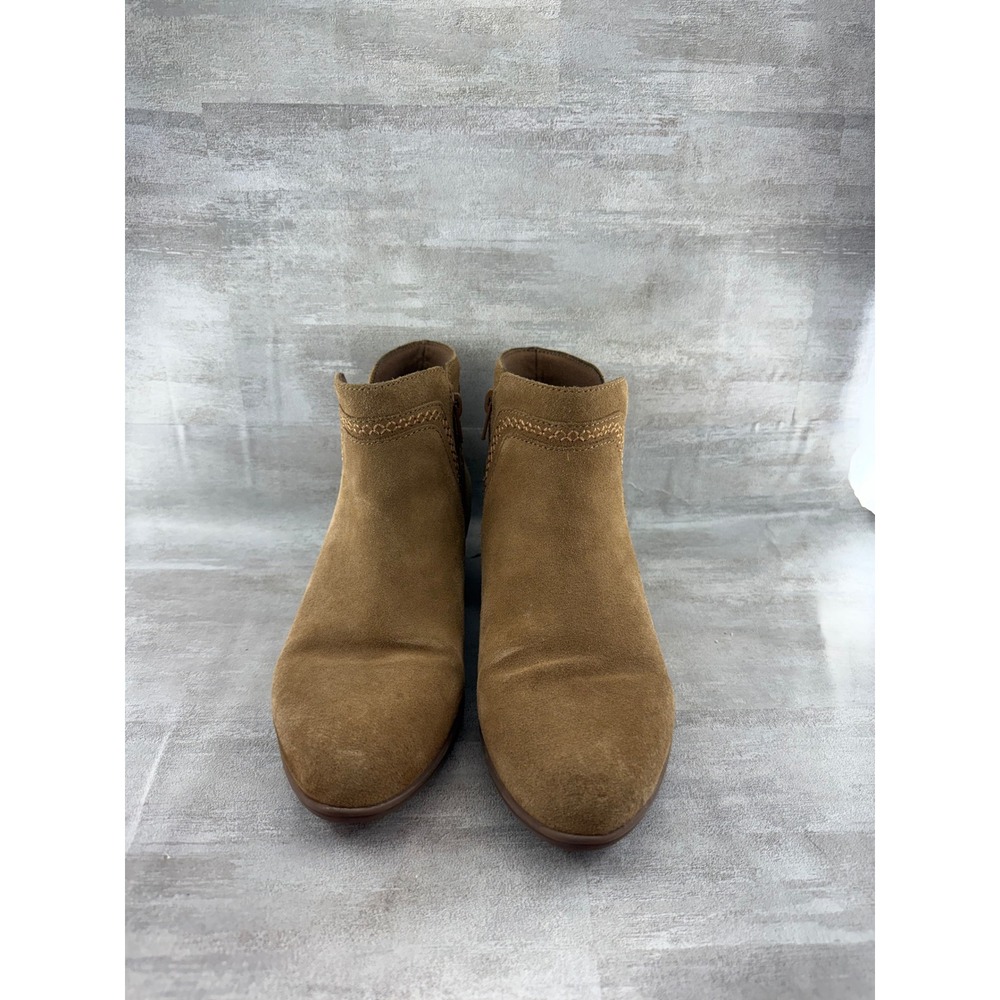Clarks Women Tan Brown Suede Embroidered Ankle Boots Size 9M 261633214065